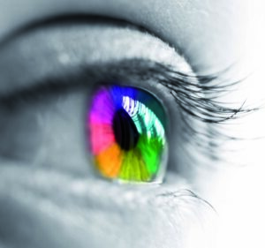 Close Up von einem bunten Regenbogen Auge Header isoliert auf Panorama-weißem Hintergrund
