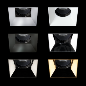 Die PERFORMANCE Reflektoren sind mit sechs verschiedenen Oberflächen erhältlich (silber, weiß, schwarz, spiegelnd, chrom schwarz, gold). (Bild: Proled)
