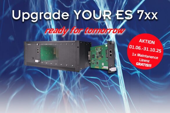 Werbebanner von AGFEO: Abgebildet ist das Kommunikationssystem ES 7xx mit Upgrade-Kit. Daneben ein roter Kreis mit Aktionshinweis “01.06.–31.10.25, 1x Maintenance-Lizenz gratis”.