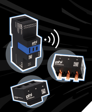 Übersicht der phi-Komponenten von Kraus & Naimer mit Kommunikationsmodul und Messmodulen für digitale Energieeffizienzlösungen.