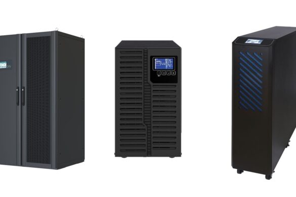 Drei verschiedene USV-Systeme von EPS Electric Power Systems in schwarzem Design, nebeneinander angeordnet – von kompakt bis großformatig für unterschiedliche Einsatzbereiche.