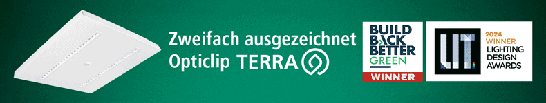 Auszeichnungen für OptiClip Terra bei Nachhaltigkeits- und Designpreisen dargestellt in einer Grafik.