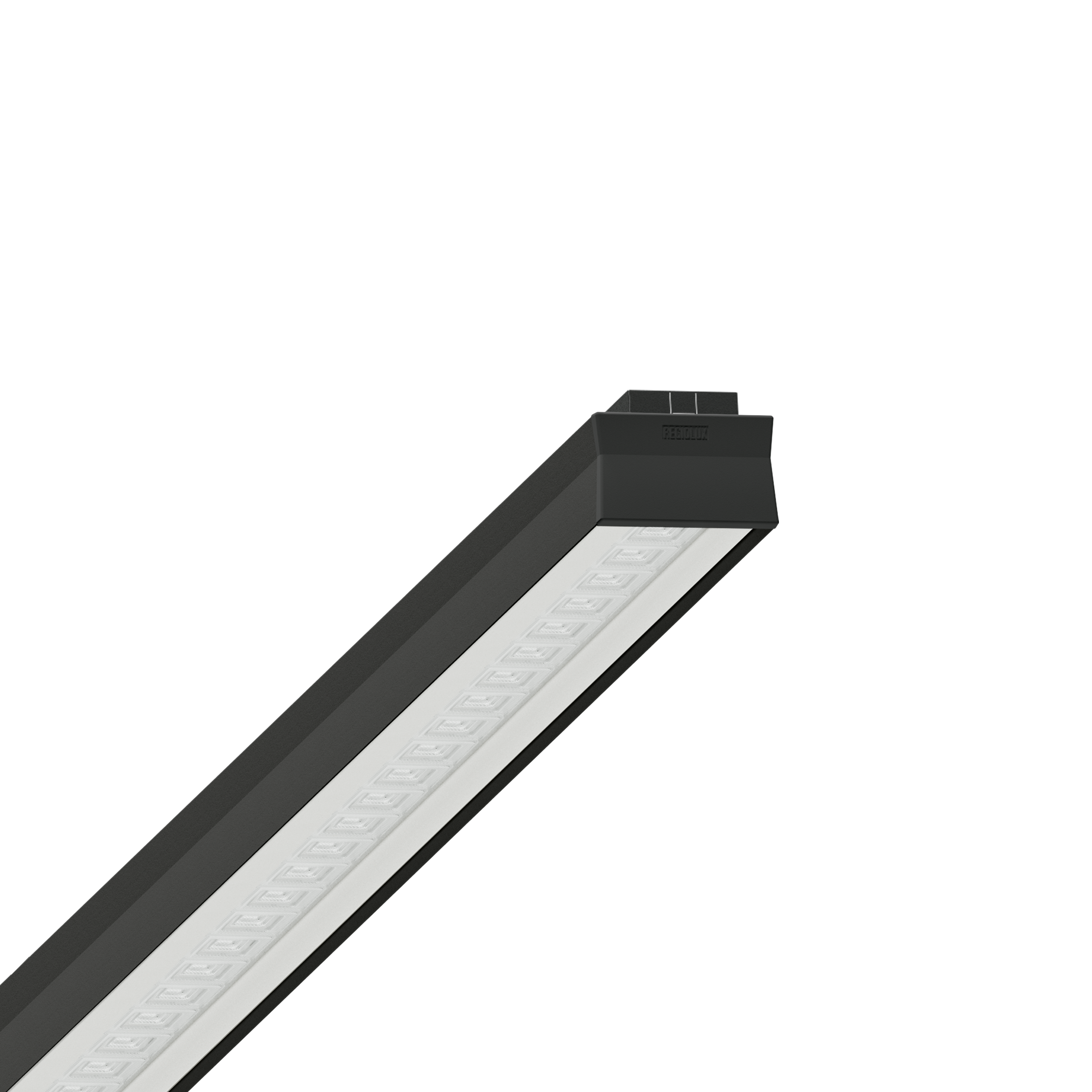 Schwarzes tirabo Lichtband von Regiolux in moderner Innenrauminstallation.