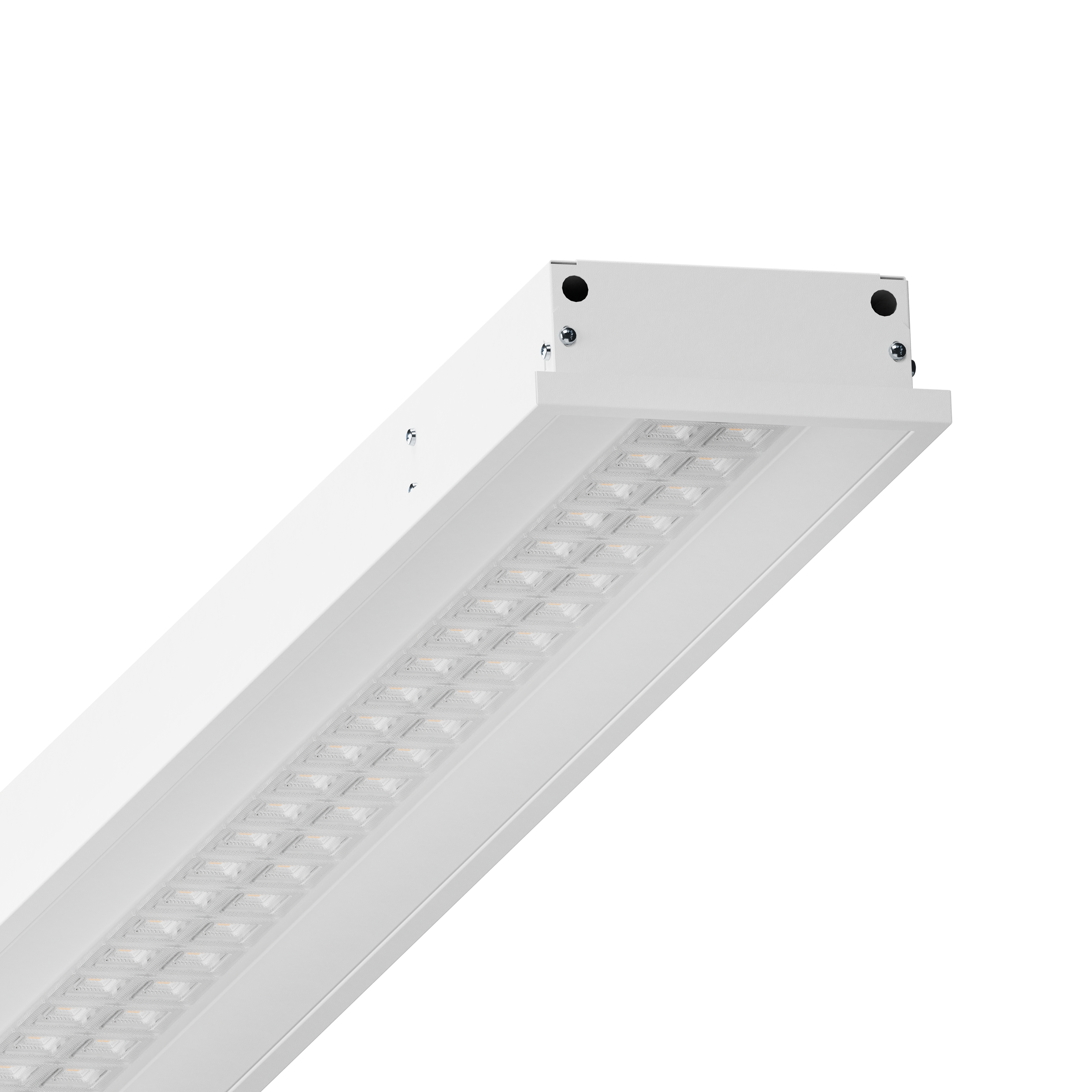 Weiße Pendelleuchte tirabo von Regiolux mit OptiLens-Multiprismenoptik.