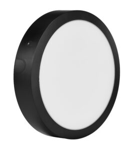 Runde LED-Anbauleuchte Novella in Schwarz mit opaler Abdeckung.