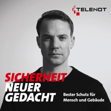 Das Hauptmotiv der Telenot-Kampagne mit Manuel Neuer trägt den Titel „Sicherheit Neuer gedacht“ und wird in allen relevanten Print- und Online-Medien in Deutschland, Österreich und der Schweiz gespielt. (Bild: Telenot)