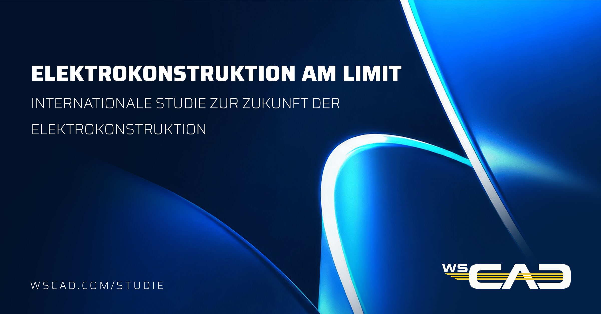 Cover der WSCAD-Studie zur Zukunft der Elektrokonstruktion mit blauem abstraktem Design.
