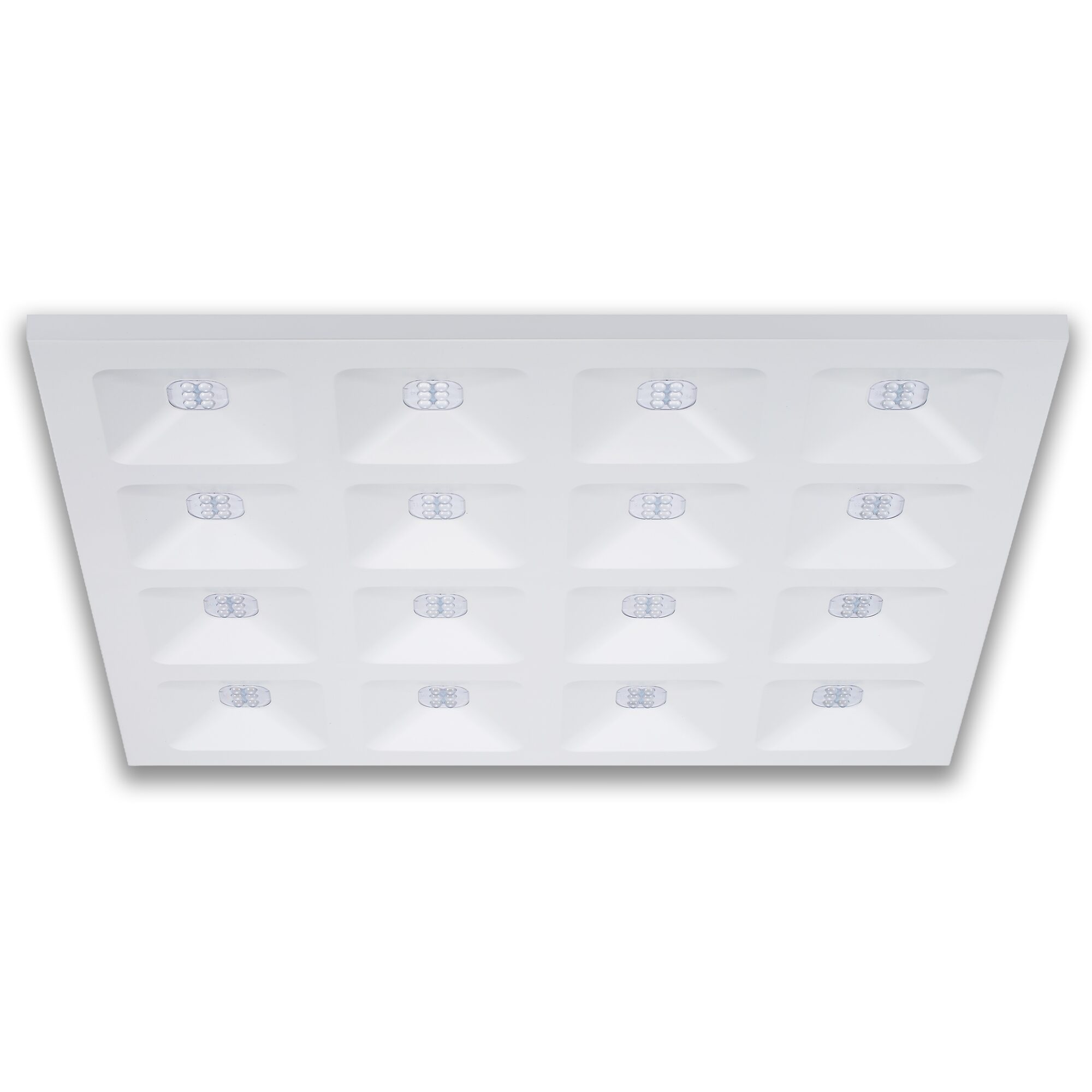 Quadro LED-Einbauleuchte mit Mikroreflektoren für blendarmes Licht.