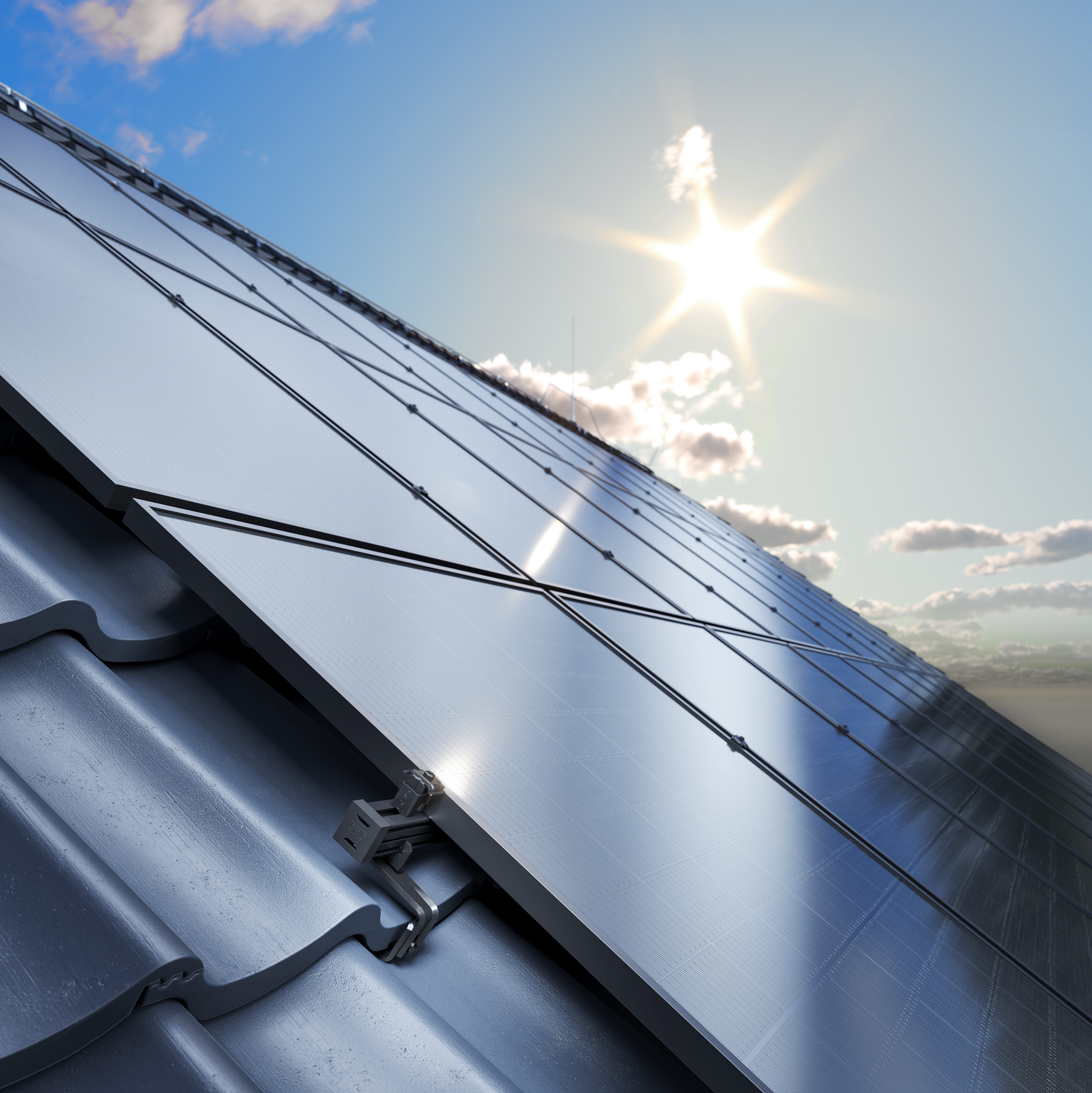 Photovoltaikmodule auf Schrägdach mit Obo Magic PV Pitch Montagesystem