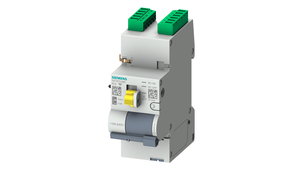 Sentron Fernantrieb 5ST3 COM von Siemens zur automatisierten Prüfung und Fernsteuerung von Fehlerstromschutzschaltern und FI/LS-Geräten.