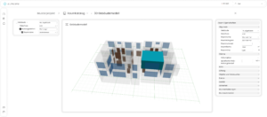 3D-Gebäudemodell mit Raumkatalog und Raumeigenschaften in Zenesis.