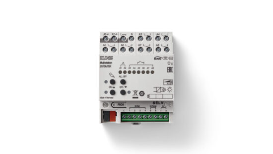 KNX Multistation Standard 2570: Kompakt auf 4 TE: acht Ausgänge für Beleuchtung, Beschattung und HLK-Funktionen.