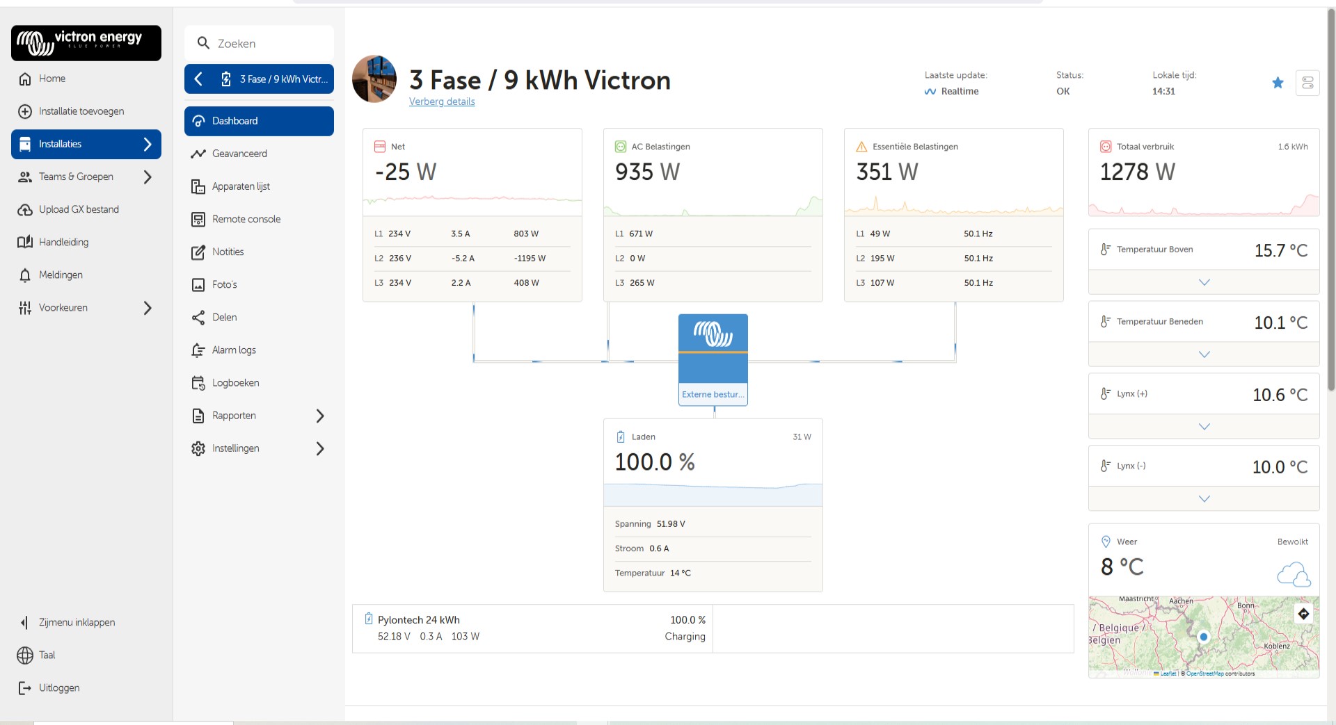 Victron VRM Portal zur Überwachung des Batteriespeicher- und Energiesystems